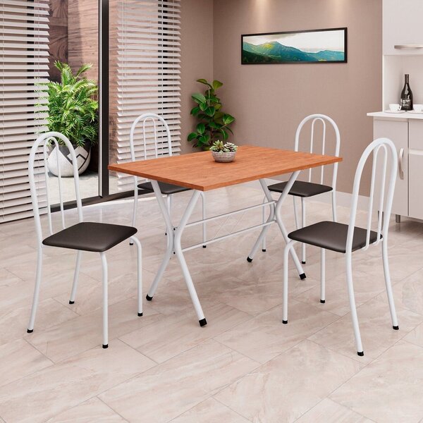 Conjunto De Mesa Tubular 62 100x60cm Tampo Em Mdf Com 4 Cadei