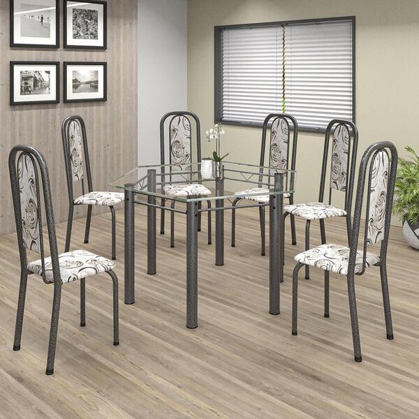 Conjunto De Mesa Tubular 6 Cadeiras 130x112cm Mart Prata Com