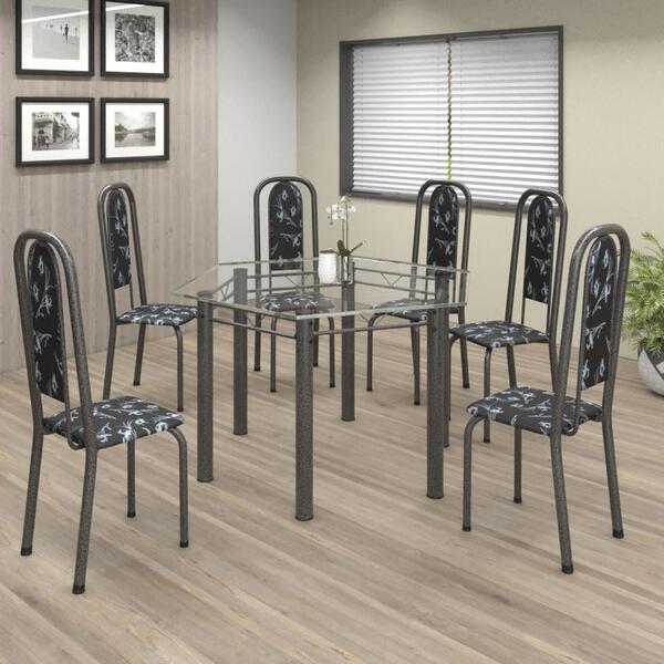Conjunto De Mesa Tubular 6 Cadeiras 130x112cm Mart Prata Com
