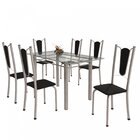 Conjunto De Mesa Tubular 6 Cadeiras 140cm Com Tampo De Vidro