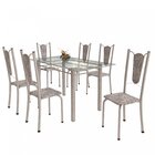 Conjunto De Mesa Tubular 6 Cadeiras 140cm Com Tampo De Vidro