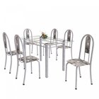 Conjunto De Mesa Tubular 6 Cadeiras 140cm Com Tampo De Vidro