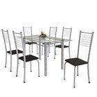 Conjunto De Mesa Tubular 6 Cadeiras 140cm Com Tampo De Vidro