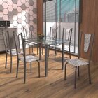 Conjunto De Mesa Tubular 6 Cadeiras 140cm Com Tampo De Vidro