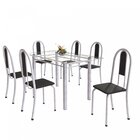 Conjunto De Mesa Tubular 6 Cadeiras 140cm Com Tampo De Vidro