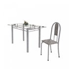 Conjunto De Mesa Tubular 6 Cadeiras 140cm Com Tampo De Vidro