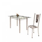 Conjunto De Mesa Tubular 6 Cadeiras 140cm Com Tampo De Vidro