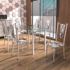 Conjunto De Mesa Tubular 6 Cadeiras 140cm Com Tampo De Vidro
