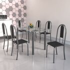Conjunto De Mesa Tubular 6 Cadeiras 140cm Com Tampo De Vidro