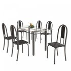Conjunto De Mesa Tubular 6 Cadeiras 140cm Com Tampo De Vidro