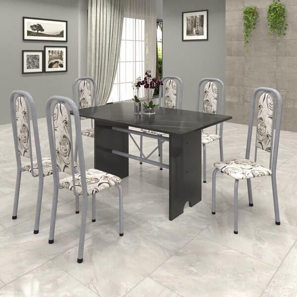 Conjunto De Mesa Tubular 6 Cadeiras 140x75cm Mart Perola Com