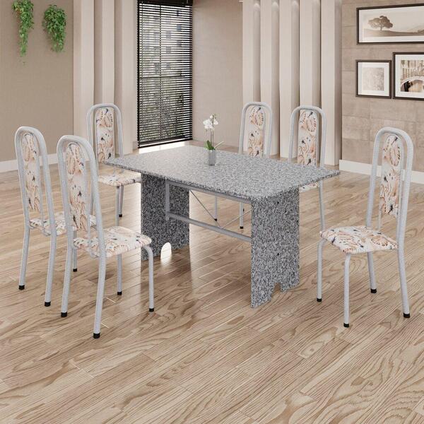 Conjunto De Mesa Tubular 6 Cadeiras 140x75cm Mart Perola Com