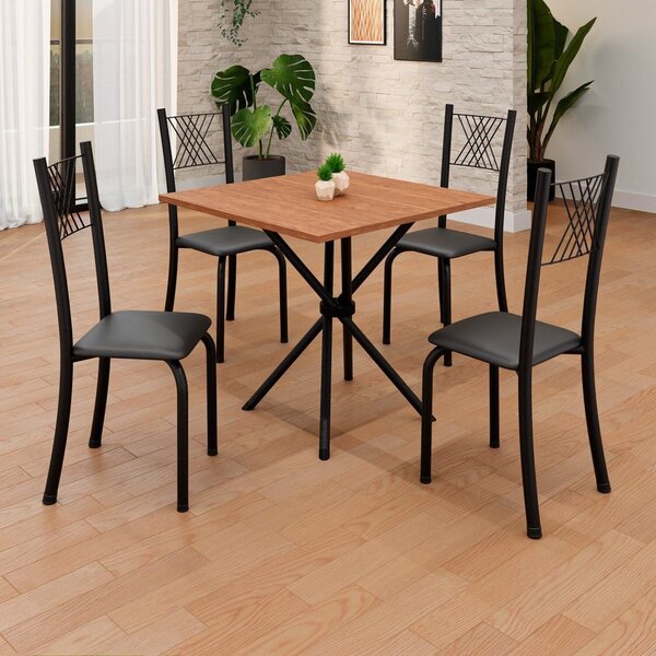 Conjunto De Mesa Tubular 70x70cm Tampo Em Mdf 4 Cadeiras Sara