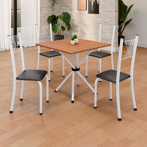 Conjunto De Mesa Tubular 70x70cm Tampo Em Mdf 4 Cadeiras Sara