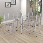 Conjunto De Mesa Tubular 70x70cm Tampo Em Vidro Com 4 Cadeira