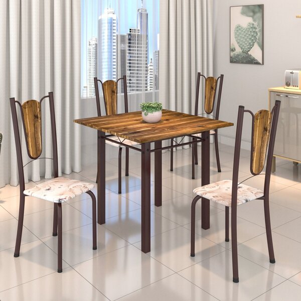 Conjunto De Mesa Tubular 75x75cm Tampo De Madeira Com 4 Cadei