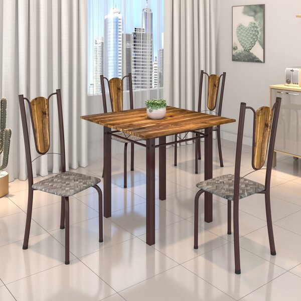 Conjunto De Mesa Tubular 75x75cm Tampo De Madeira Com 4 Cadei