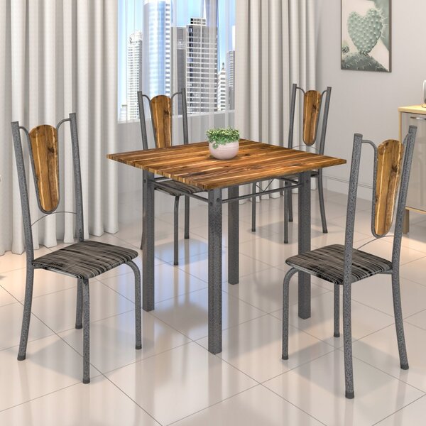 Conjunto De Mesa Tubular 75x75cm Tampo De Madeira Com 4 Cadei