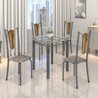 Conjunto De Mesa Tubular 75x75cm Tampo De Vidro Com 4 Cadeira