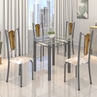 Conjunto De Mesa Tubular 75x75cm Tampo De Vidro Com 4 Cadeira