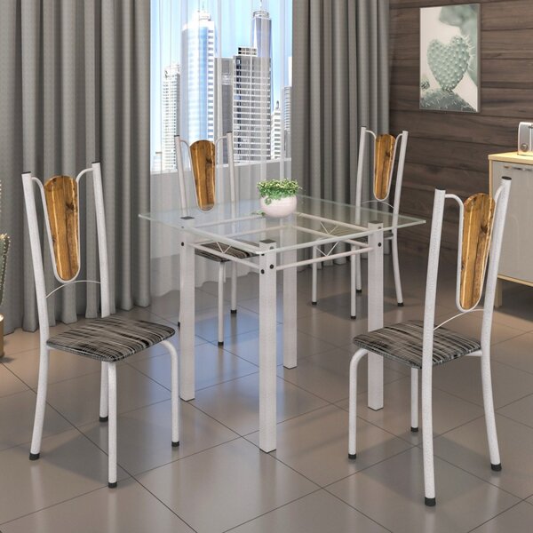 Conjunto De Mesa Tubular 75x75cm Tampo De Vidro Com 4 Cadeira