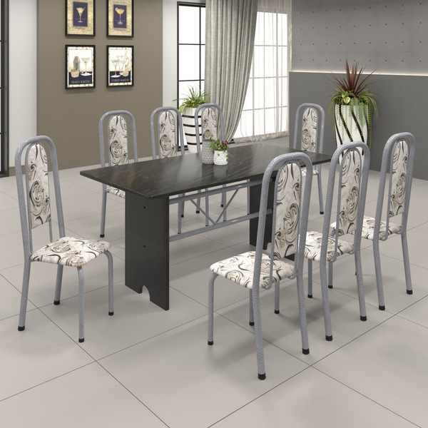 Conjunto De Mesa Tubular 8 Cadeiras 180x75cm Mart Perola Com