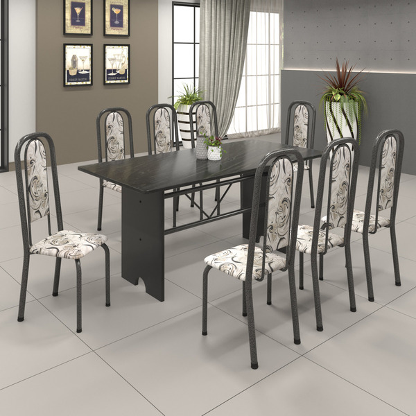 Conjunto De Mesa Tubular 8 Cadeiras 180x75cm Mart Prata Com T