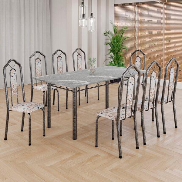 Conjunto De Mesa Tubular 8 Cadeiras 180x75cm Mart Prata Com T