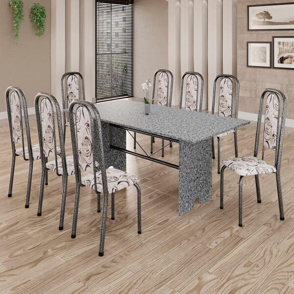 Conjunto De Mesa Tubular 8 Cadeiras 180x75cm Mart Prata Com T
