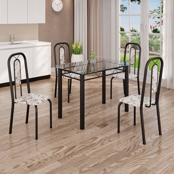 Conjunto De Mesa Tubular Com 4 Cadeiras Lívia Arabesco / Preto
