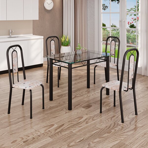 Conjunto De Mesa Tubular Com 4 Cadeiras Lívia Bege / Preto