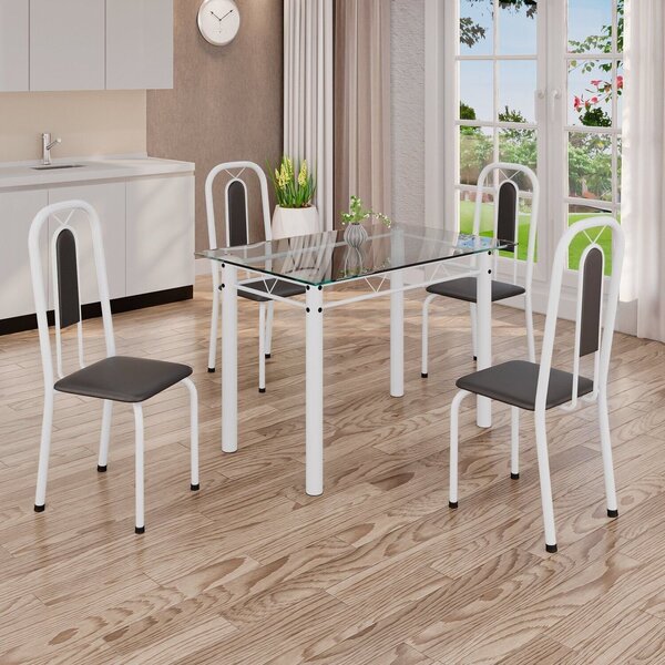 Conjunto De Mesa Tubular Com 4 Cadeiras Lívia Preto / Branco