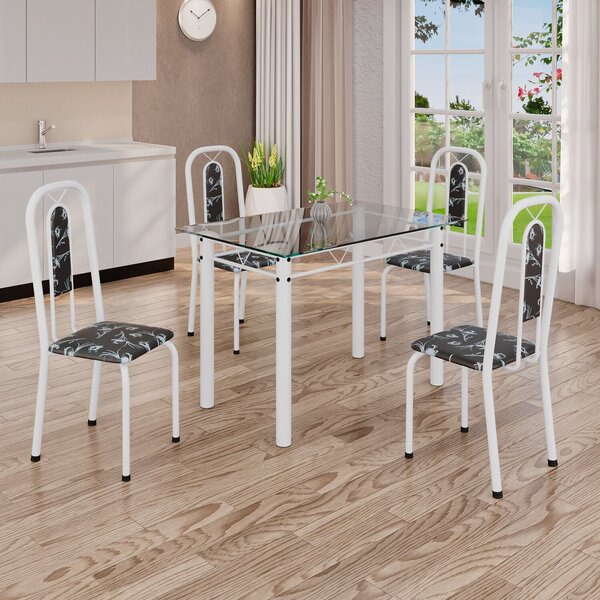 Conjunto De Mesa Tubular Com 4 Cadeiras Lívia Preto / Branco