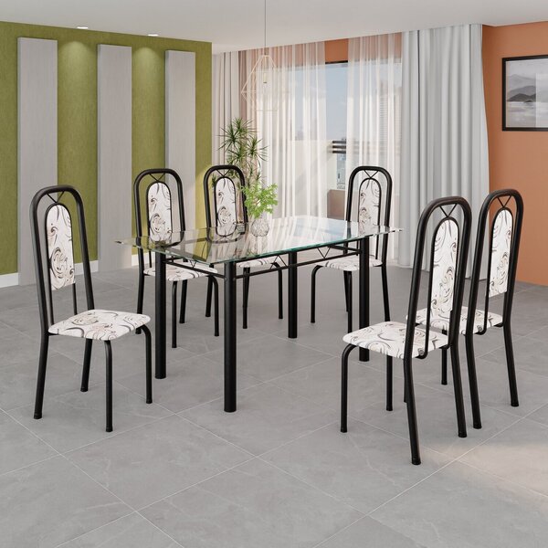 Conjunto De Mesa Tubular Com 6 Cadeiras Lara Arabesco / Preto