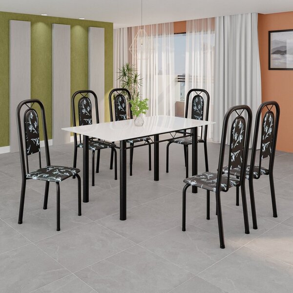 Conjunto De Mesa Tubular Com 6 Cadeiras Lara Preto