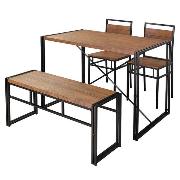 Conjunto De Mesa Wooden Com 1 Banco E 2 Cadeiras Preto E Amên