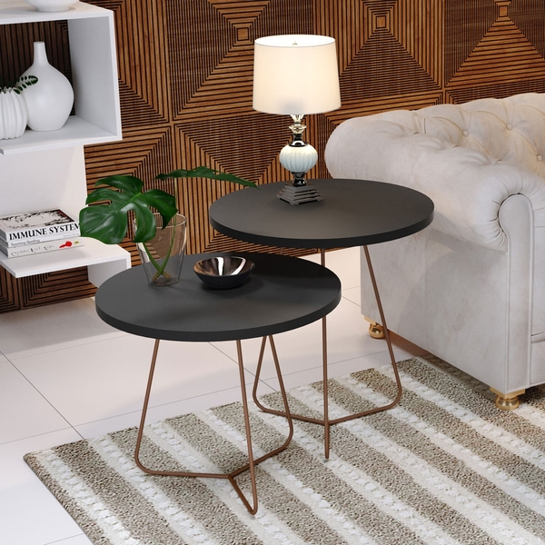 Conjunto De Mesas De Apoio E Lateral Eloah Preto Fosco