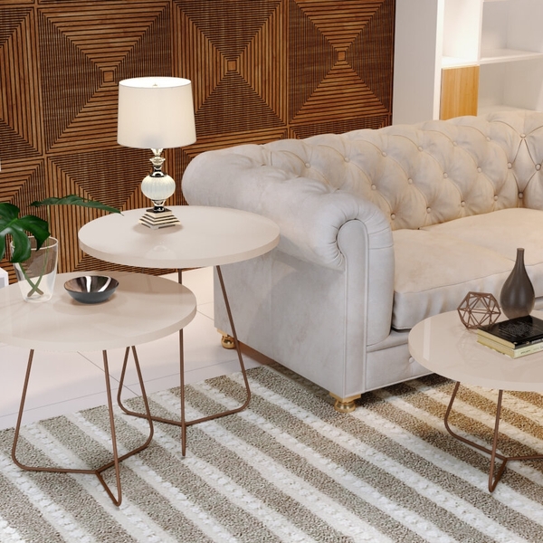 Conjunto De Mesas De Apoio Lateral E Centro Eloah Pérola