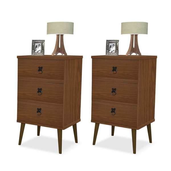 Conjunto De Mesas De Cabeceira Com Gavetas Clark Cacau