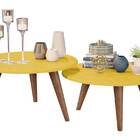 Conjunto De Mesas De Centro Ísis Amarelo Com Madero - Móveisa