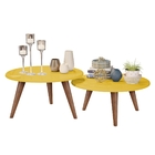 Conjunto De Mesas De Centro Ísis Amarelo/Madero – Móveisaqui