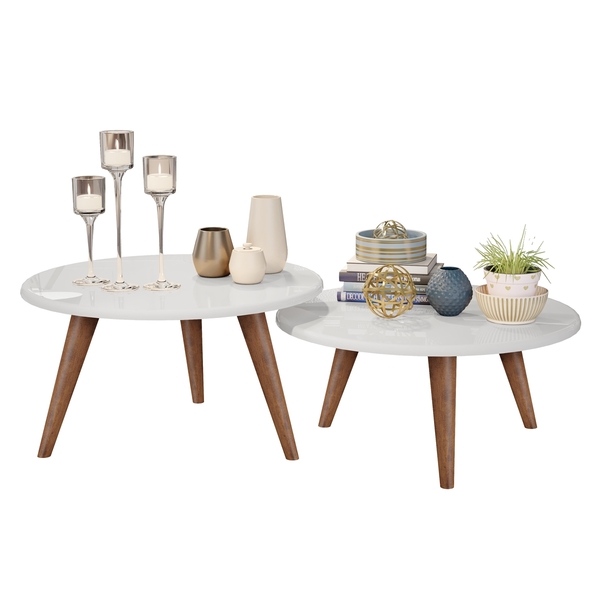 Conjunto De Mesas De Centro Ísis Branco/Madero – Móveisaqui