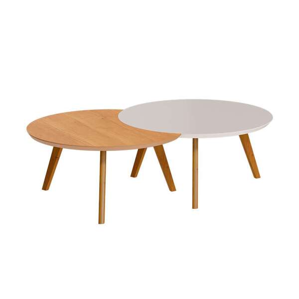 Conjunto De Mesas De Centro Redonda Classic Ii Off White E Na