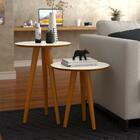 Conjunto De Mesas Decor 4202 Pés Palito Off White Freijó