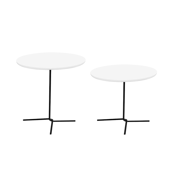 Conjunto De Mesas Laterais 60cm E 50cm Veneza Branco Base Em