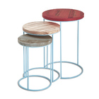 Conjunto De Mesas Laterais Em Aço/madeira Taeda - Azul/vermel