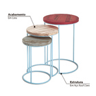 Conjunto De Mesas Laterais Em Aço/madeira Taeda - Azul/vermel