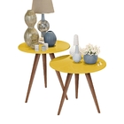Conjunto De Mesas Laterais Isa Amarelo/Madero – Móveisaqui
