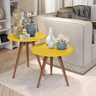 Conjunto De Mesas Laterais Isa Amarelo/Madero – Móveisaqui