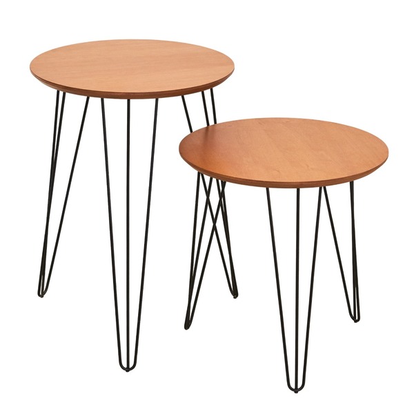 Conjunto De Mesas Laterias Pés De Ferro Tampo Laminado – Carv